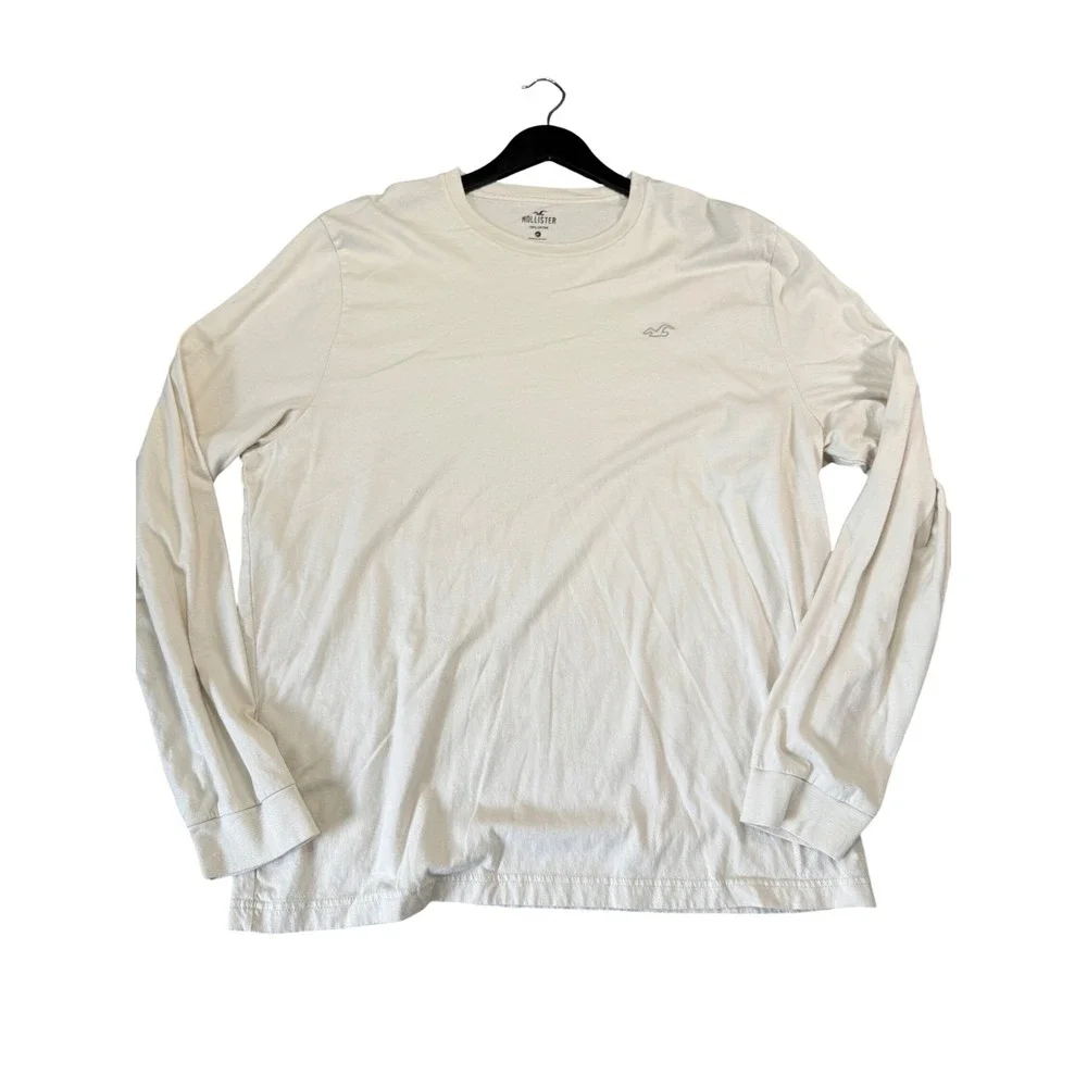Hollister Long Sleeve Tee Shirt Size XXL Cream Off White Casual EUC